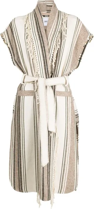 Striped Sleeveless Wrap Coat