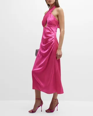 Nicolette Cross-Front Satin Midi Dress