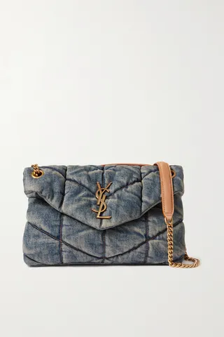 SAINT LAURENT - Loulou Puffer Small Suede-trimmed Quilted Denim Shoulder Bag - Blue