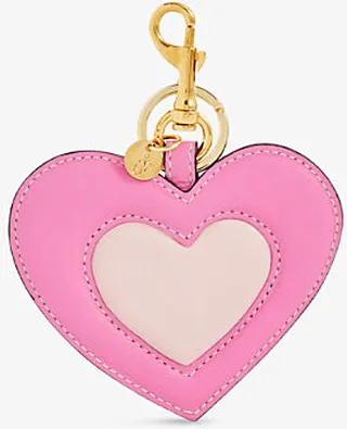 Pink Heart Logo-engraved Leather Keyring