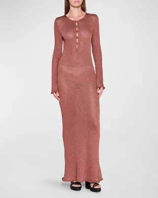 Shiny Rafia Henley Long Dress