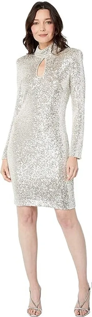 Vince Camuto Sequin Cocktail Dress with Keyhole (Champagne) Women's Clothing