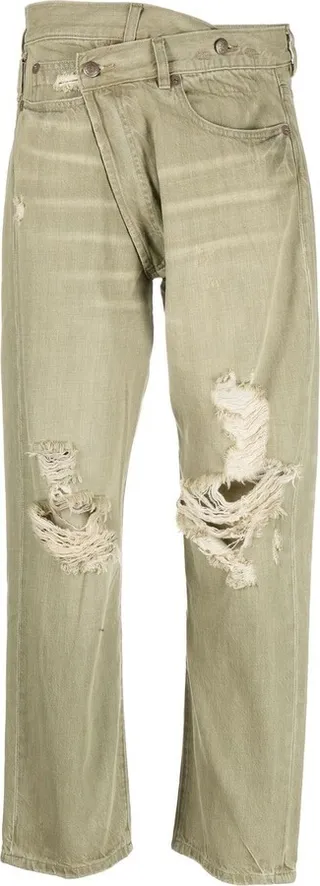 Distressed Crossover Straight-Leg Jeans