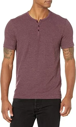 John Varvatos Men's Short Sleeve Texture Stitch Henley