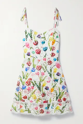 Alice + Olivia - Rosette Floral-print Broderie Anglaise Cotton Mini Dress - Pink