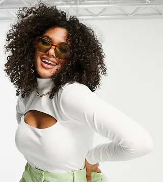 ASOS DESIGN Curve Edit luxe handle bodysuit with cut out in white