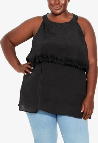 Avenue Plus Size Hallie Halter Cold Shoulder Top