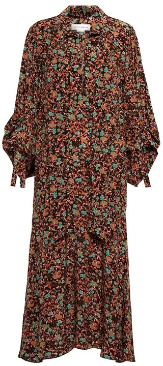 Floral silk tie-neck midi dress