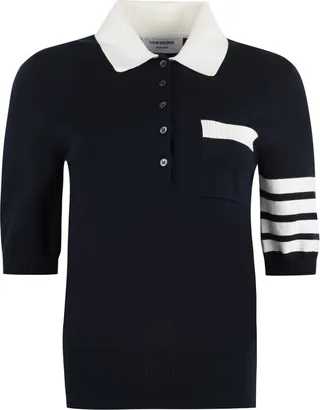 Thom Browne Hector 4-Bar Knitted Polo Shirt