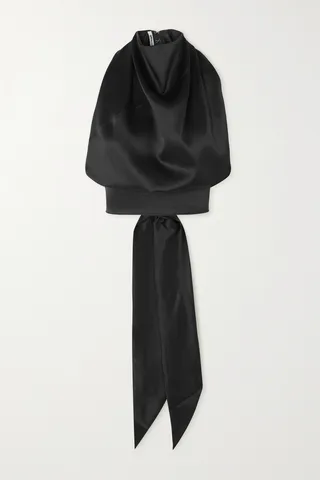 Supriya Lele - Draped Silk-blend Satin Halterneck Top - Black