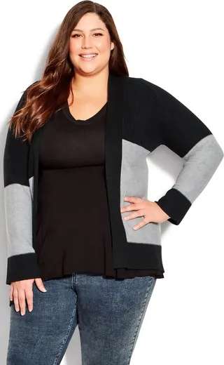 AVENUE | Women's Plus Size Contrast Color Block Cardigan - black - 20W