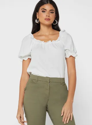 Scoop Neck Ruffle Detail Top