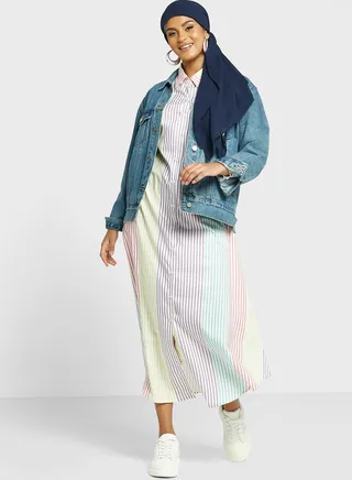 Button Down Color Block Dress