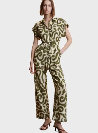 Tie Detail Printed Jumpsuit