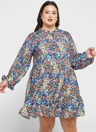 Floral Print Ruffle Hem Dress