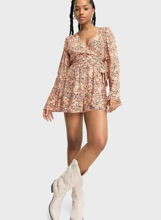 V-Neck Printed Playsuit