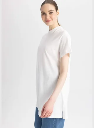 Woman Bike Neck Knitted Short Sleeve Tunic