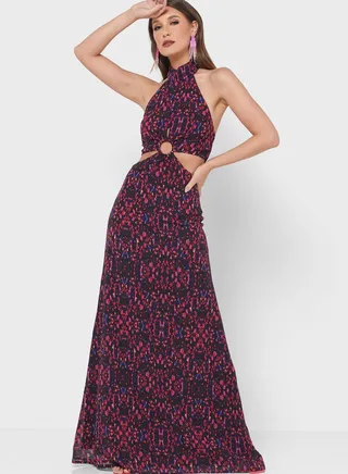 Printed Midaxi Cut Out Dress