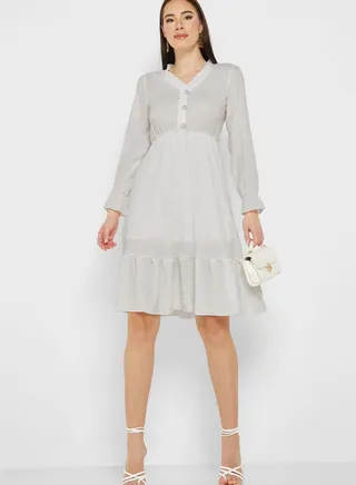 Frill Hem Textured Detail Dress