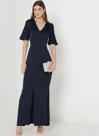 V-Neck Knitted Dress