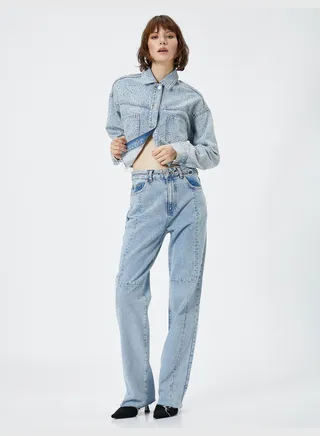 High Rise Longer Straight Fit Cotton Pockets Denim Trousers - Nora Jean