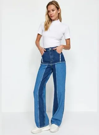 Blue Block High Waist Wide Leg Jeans TWOAW24JE00256