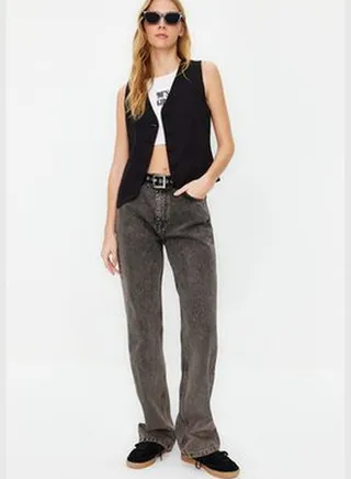Anthracite Low Waist Wide Leg Jeans TWOSS24JE00169