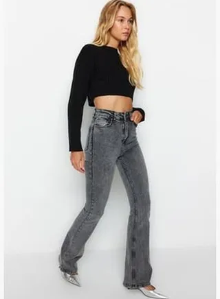 Anthracite High Waist Flare Jeans TWOAW24JE00083