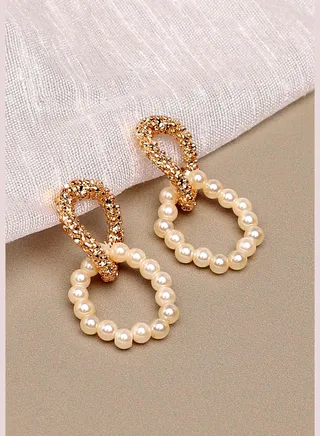 Gold Plated Party Designer Stone and Pearls Drop Earring For Women