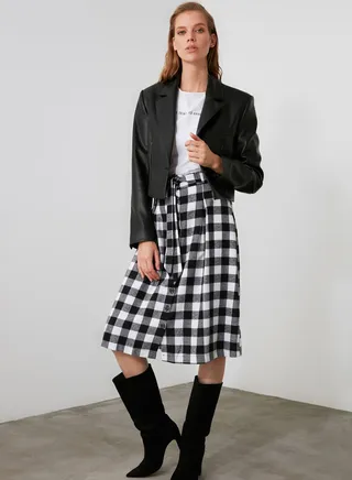 Checked Midi Skirt