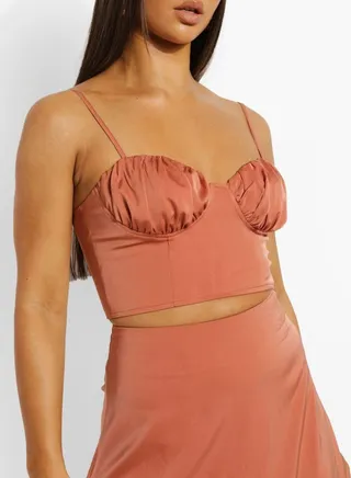 Strappy Ruched Crop Top & Skirt Set