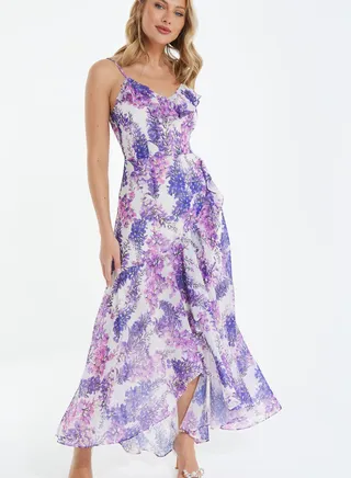 Strappy Floral Print Tiered Dress