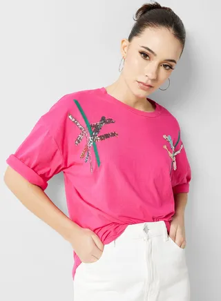 Sequin Stripe Detail T-Shirt