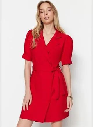 Red Woven Tie Detailed Dress TWOSS20EL0236