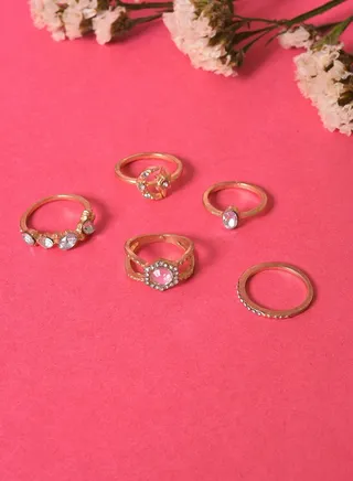 Pack of 5 Gold Plated Designer Stone Ring