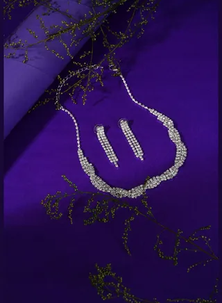 Silver Plated Designer Stone Necklace and Earring Set