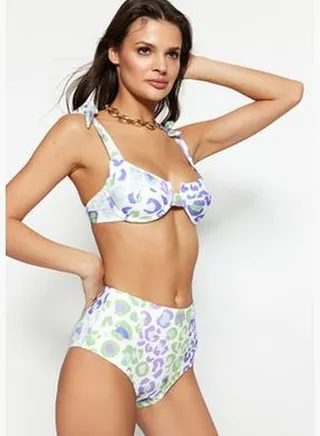Animal Print High Waist Bikini Bottoms with Regular Legs TBESS21BA0220
