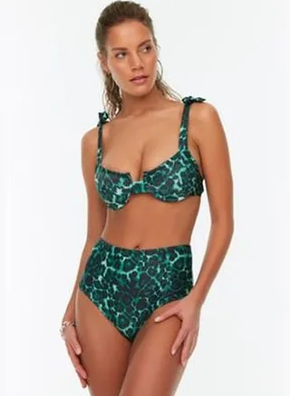 Animal Print High Waist Bikini Bottoms with Regular Legs TBESS21BA0220