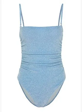 Blue Strapless Draped Silvery High Leg Swimsuit TBESS23MA00406