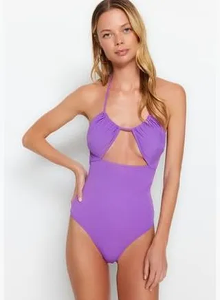 Purple Strapless Cut Out/Windowed Regular Leg Swimsuit TBESS23MA00275
