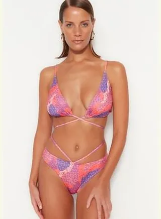 Animal Print Triangle Tie Bikini Top TBESS23BU00343