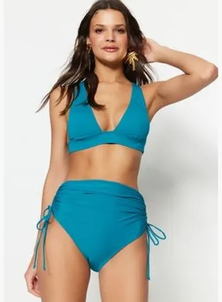 Oil Tunnel High Waist Bikini Bottoms With Regular Legs TBESS21BA0342