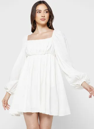 Square Neck Pleated Dress