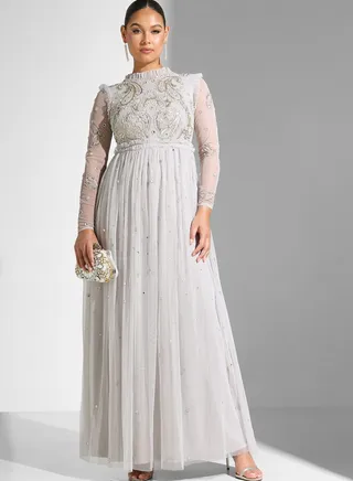 Embellished Plisse Dress