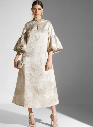 Flute Sleeve Printed Dress
