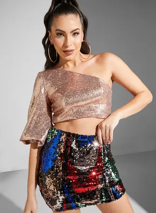 One Shoulder Sequenced Top