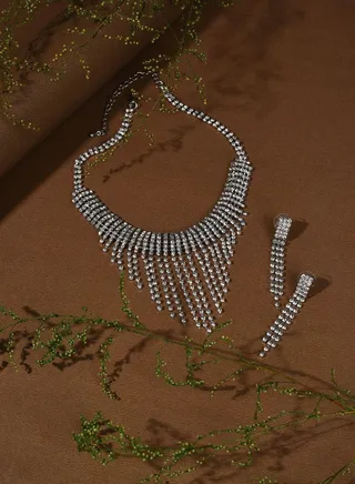 Silver Plated Designer Stone Necklace and Earring Set