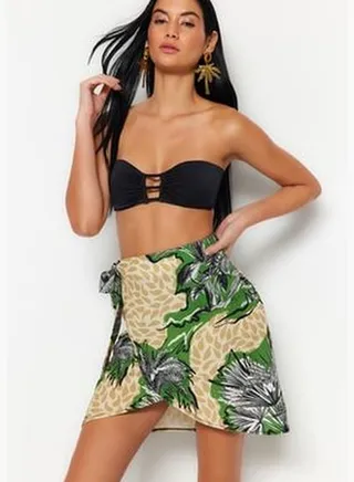 Tropical Patterned Mini Woven Tie Skirt TBESS23ET00022