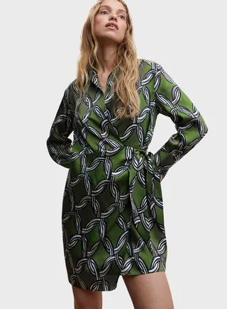 Tie Detail Printed Collar Neck Dress