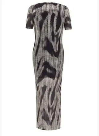 Black Pleated Printed Shift/Plain Midi Knitted Dress TWOSS24EL00129